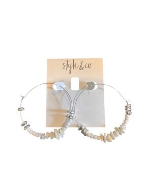 Style & Co. White Beaded Hoop Earrings with Silver Accents
